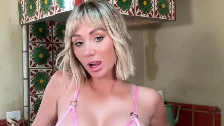Sara Jean Underwood in Pink Lingerie | Glamour Kitchen Scene