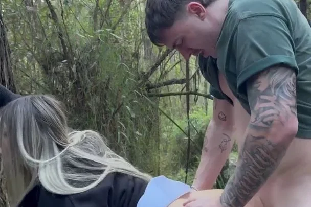 LaurenGrey18 Outdoor Doggy Session Against a Tree
